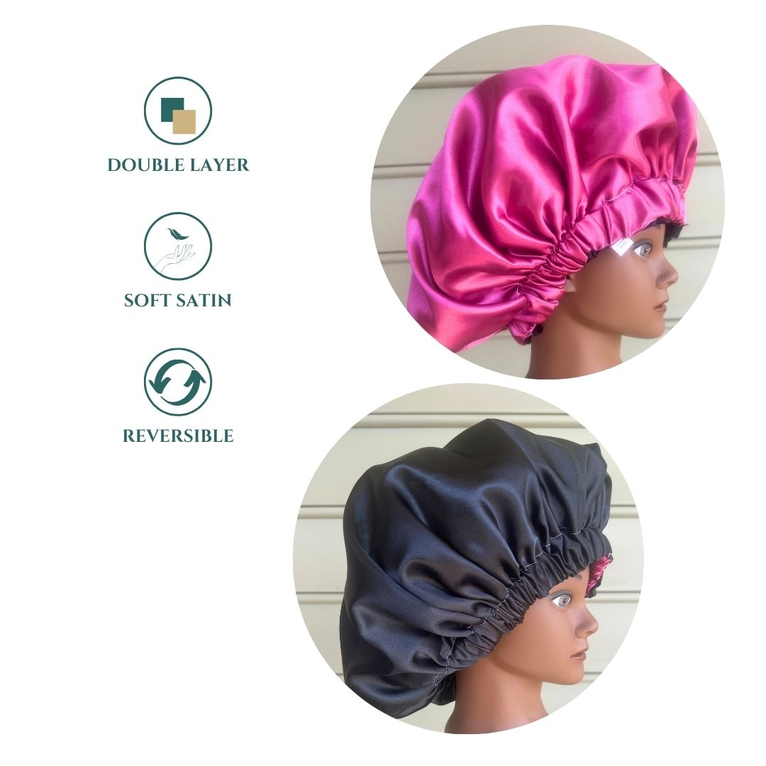 Black & Hot Pink Reversible Bonnet