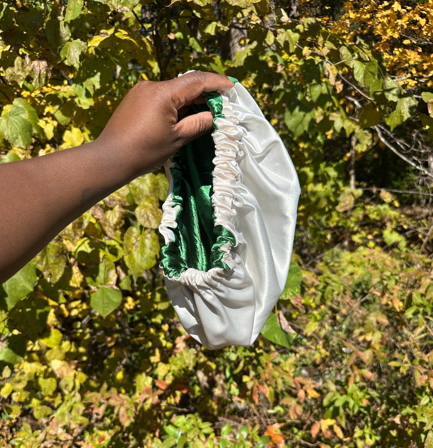 Green & White Satin Reversible Bonnet