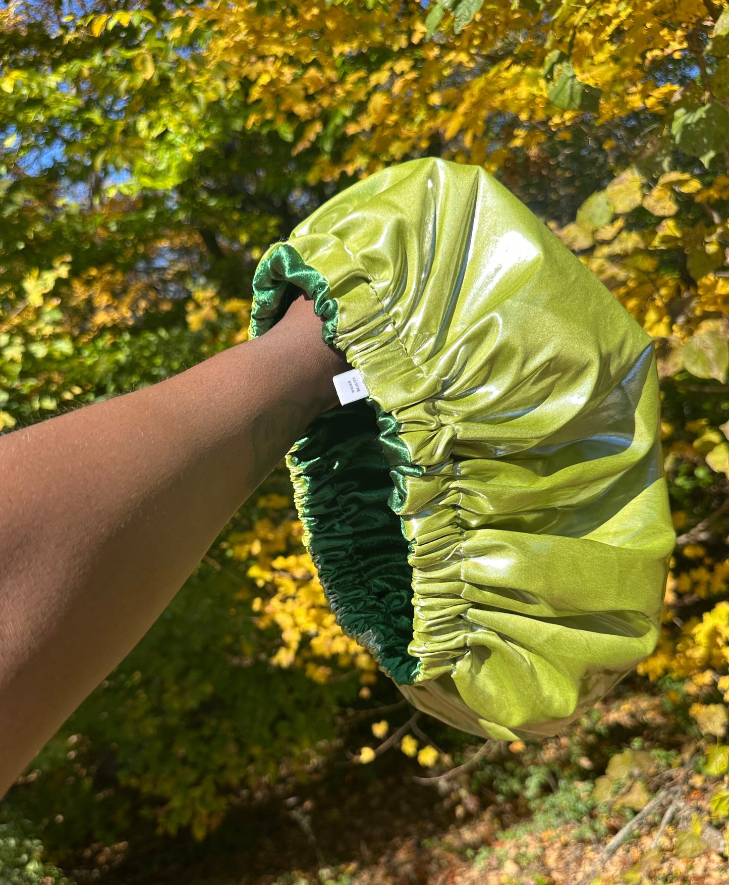 Silky Green & Shiny Lime Green Satin Bonnet