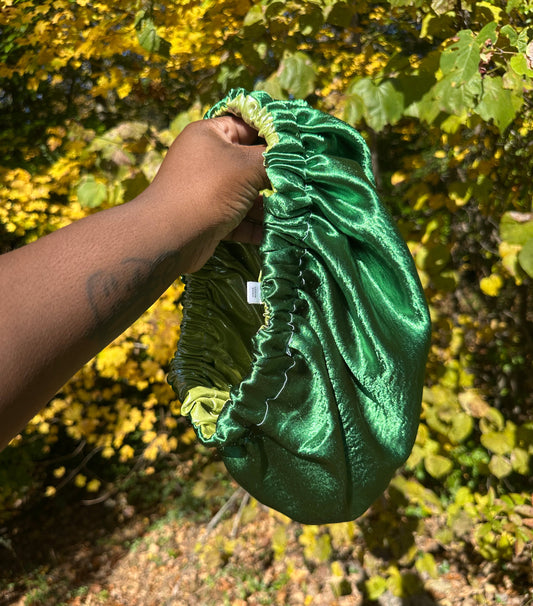 Silky Green & Shiny Lime Green Satin Bonnet