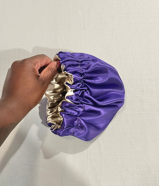 Purple & Cream Reversible Satin Bonnet