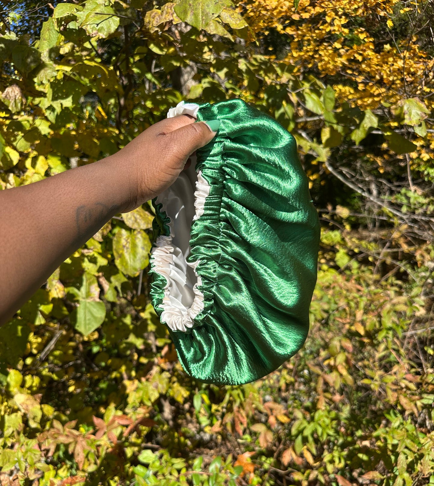 Green & White Satin Reversible Bonnet